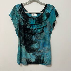 SALE!! Cato Womens Mesh Top Size Large Turquoise Black Velvet Burnout Whimsigoth